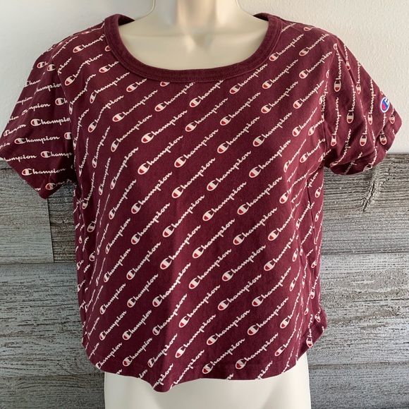 Champion Tops - Champion burgundy all-over script croptop sz small